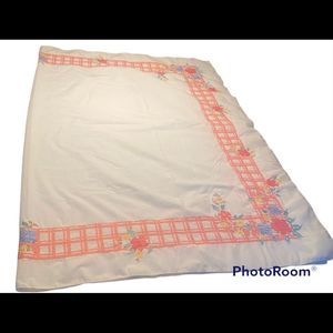 Vintage rectangle cottage core hand embroidered tablecloth 47 x 68